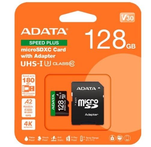 MicroSD Adata SDXC – 128GB – V30 – Class 10 – UD128GUI3V30A2SP-RA1