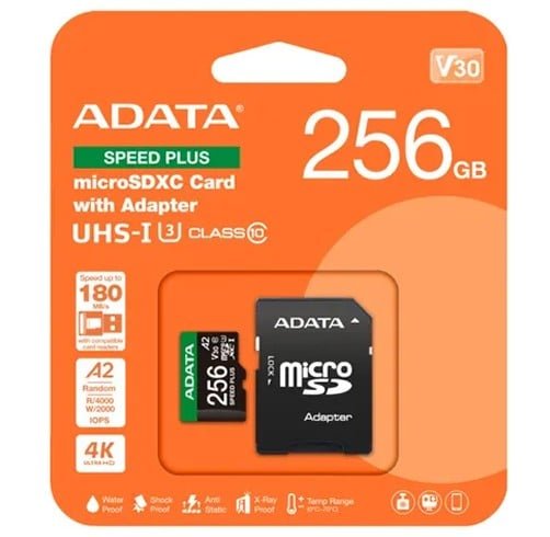 MicroSDXC ADATA 256 GB UHS-I – Speed Plus – V30 – UD256GUI3V30A2SP-RA1