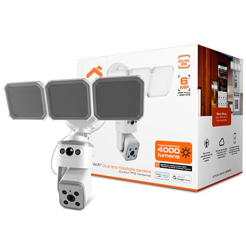 Camara Nexxt Home Smart Wifi Dual Lens Floodlight Outdoor PTZ Hardwired – Dual 2K – NHC-FP50DL